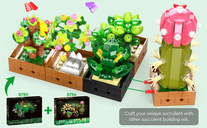 Flower Plant Bonsai Building Set, 9pcs of Succulent Building Toy Blocks, for Home Decoration, Valentine&