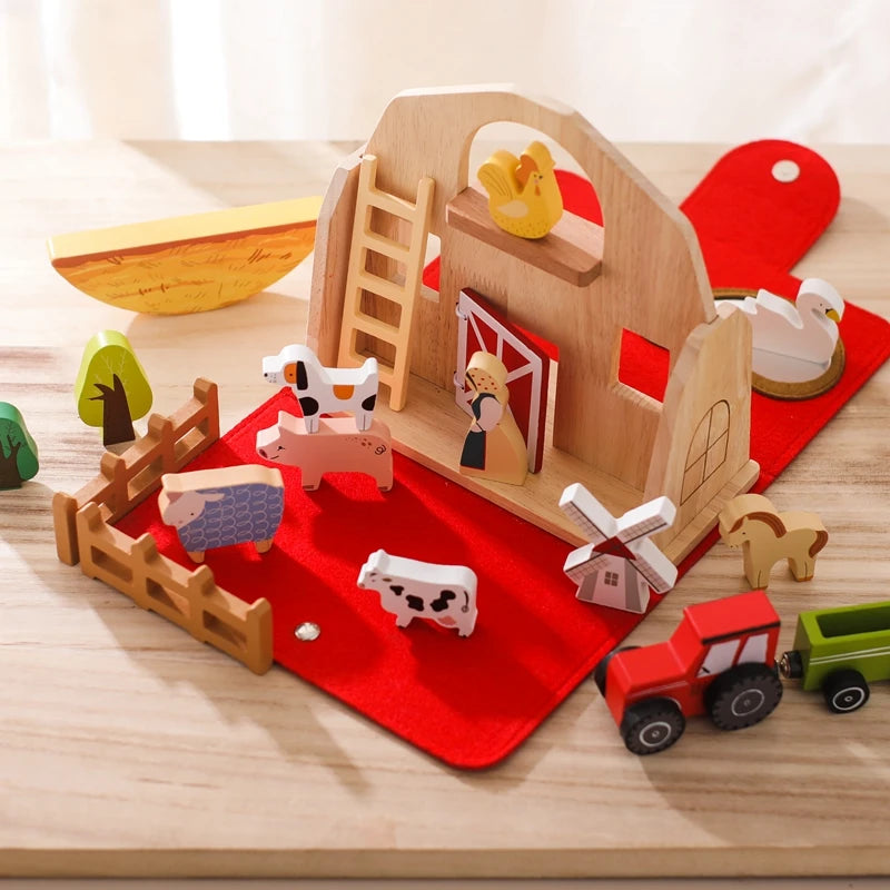 Wooden Montessori Toy Simulation Farm Animals Toys for Children Poultry Cow Pig Dog Chicken Model Educational Toy Christmas Gift