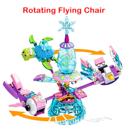 Friends Summer  Amusement Park Holiday Seaside Slide Rotating Chair MOC Building Blocks Sets Figures Toy for Girl Christmas Gift