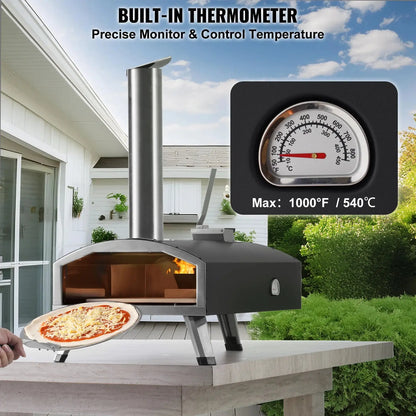 VEVOR Portable Outdoor Oven Pizza Oven Pellet &amp; Chips &amp; Charcoal Tri-Fuel Iron Spray Pizza Grill Includes Pizza Waterproof Cover