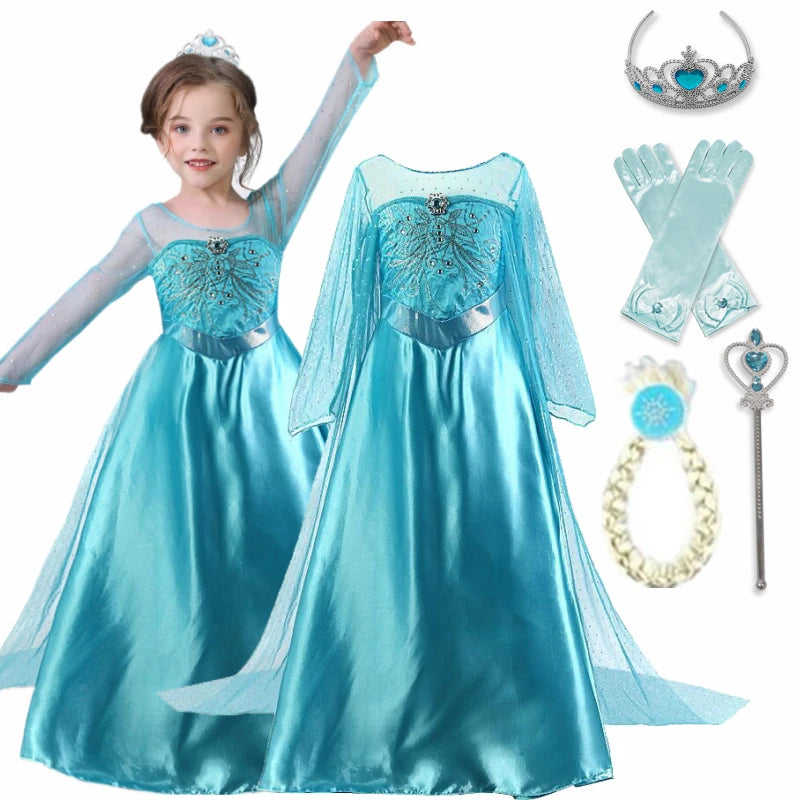 Elsa Dress for Girls 3-10 Yrs Birthday Role Elsa Princess Dress For Kids Halloween Carnival Easter Party Cosplay Girls Costume