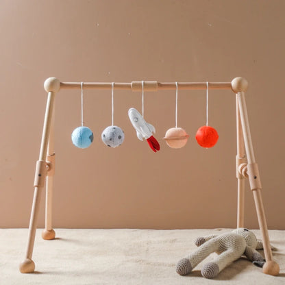 Baby Wooden Gym Pendant Toy Soft Felt Music Rattle Cotton Crochet Mobile Crib Teether Pendant For Infant Activity Gym Toys Gift