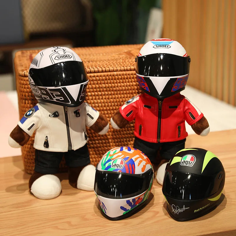 Funny Cool Creative Helmet Teddy Bear Motorcycle Doll Locomotive Bear Plush Toys Motorcycle Racing Christmas Decor Gift