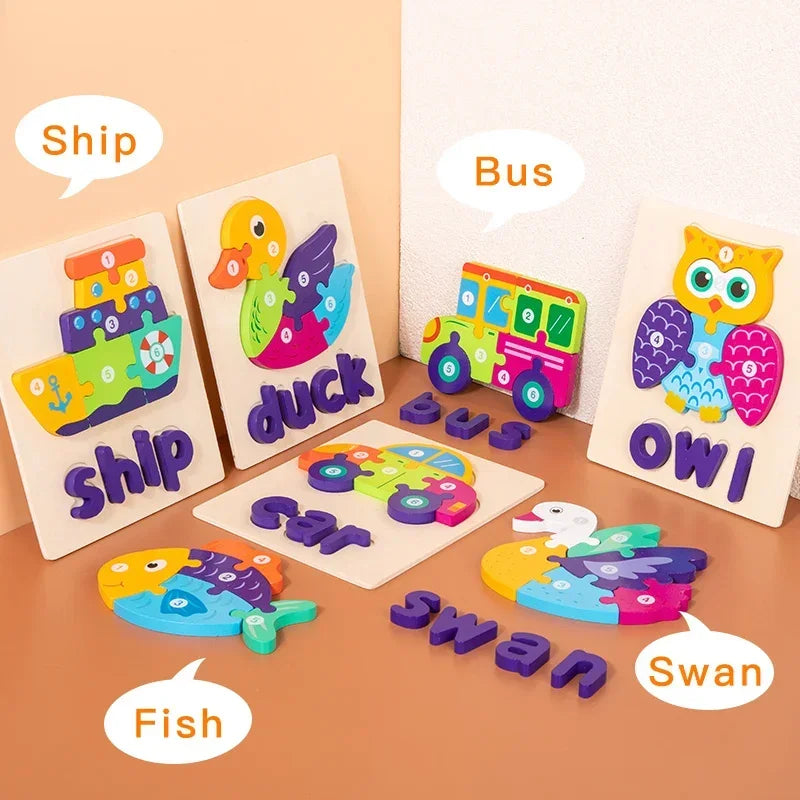 Wooden Alphabet Spelling Animals Puzzles for Toddlers Montessori Educational Toys for 3+ Years Old Kids Boys and Girls