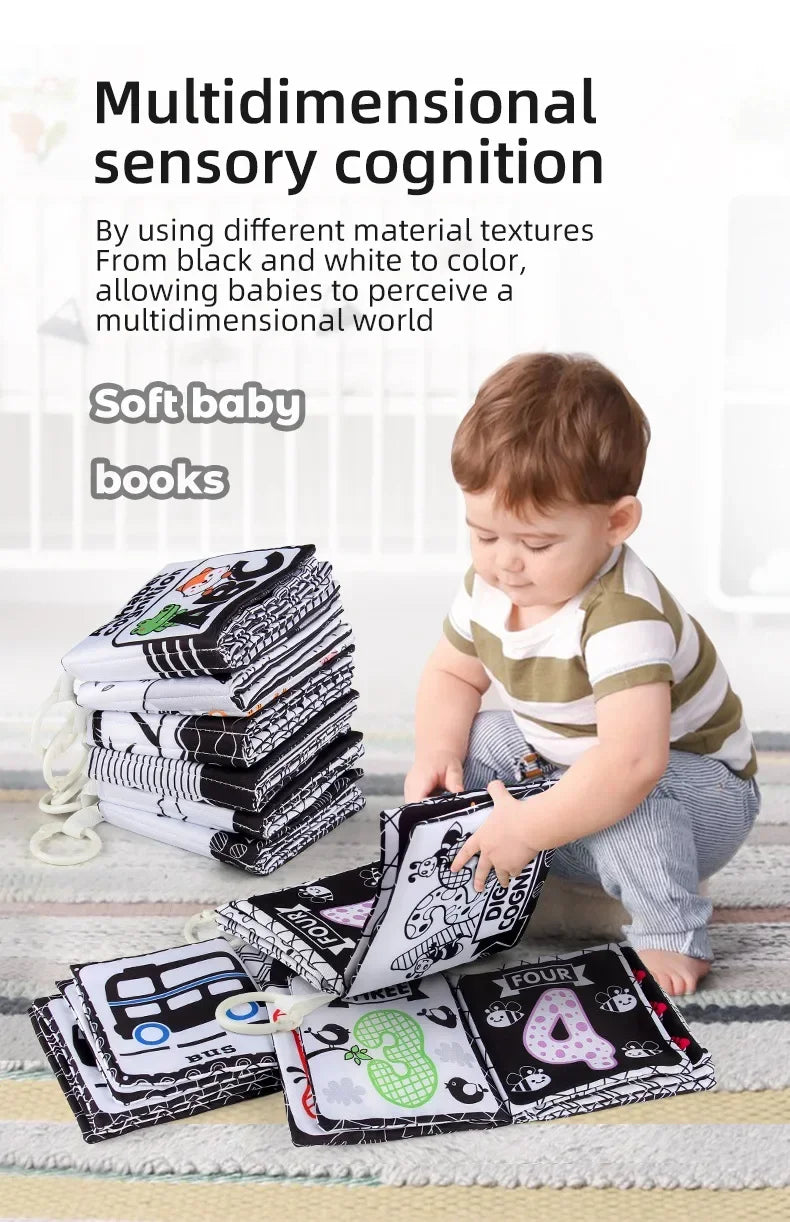 Baby Clothes Book Soft Black and White High Contrast Visual Stimulation Book Toddler Early Learning Educational Book Sensory Toy