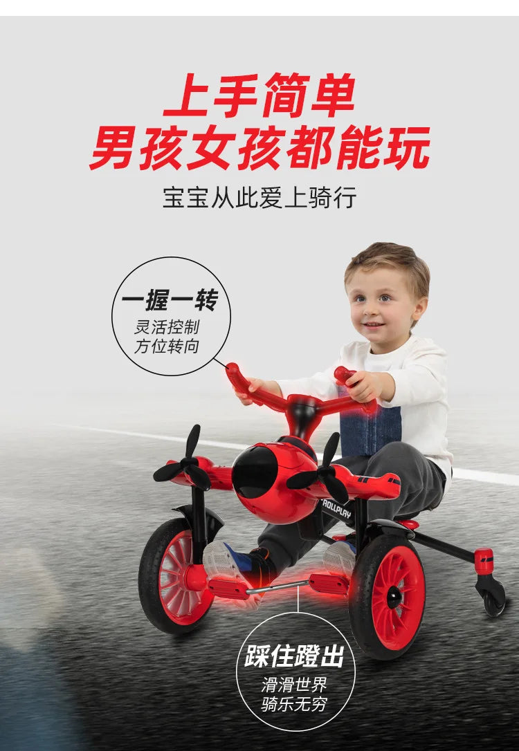 Simulation Model Folding Airplane Pedal Drift Bike Rotatable Propeller Children&