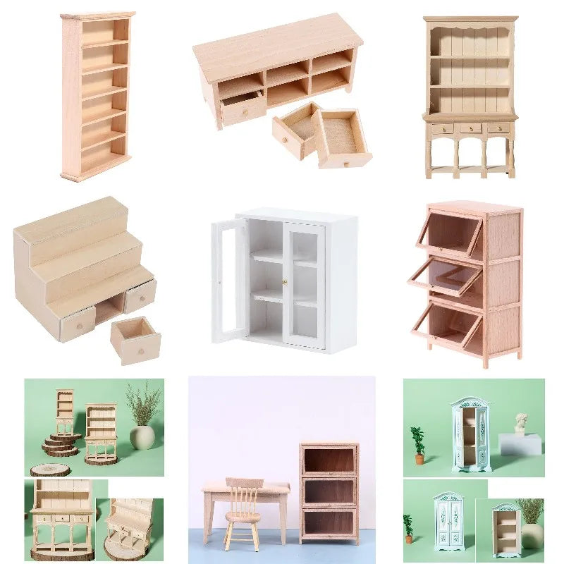 1:12 Dollhouse Miniature Wooden Wall Cupboard Storage Cabinet TV Cabinet Lockers Double Door Wardrobe Furniture Toys Accessories