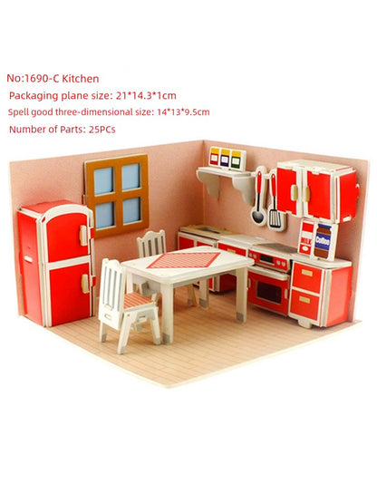 DIY Three-Dimensional House Early Intelligence Development Paper Puzzle