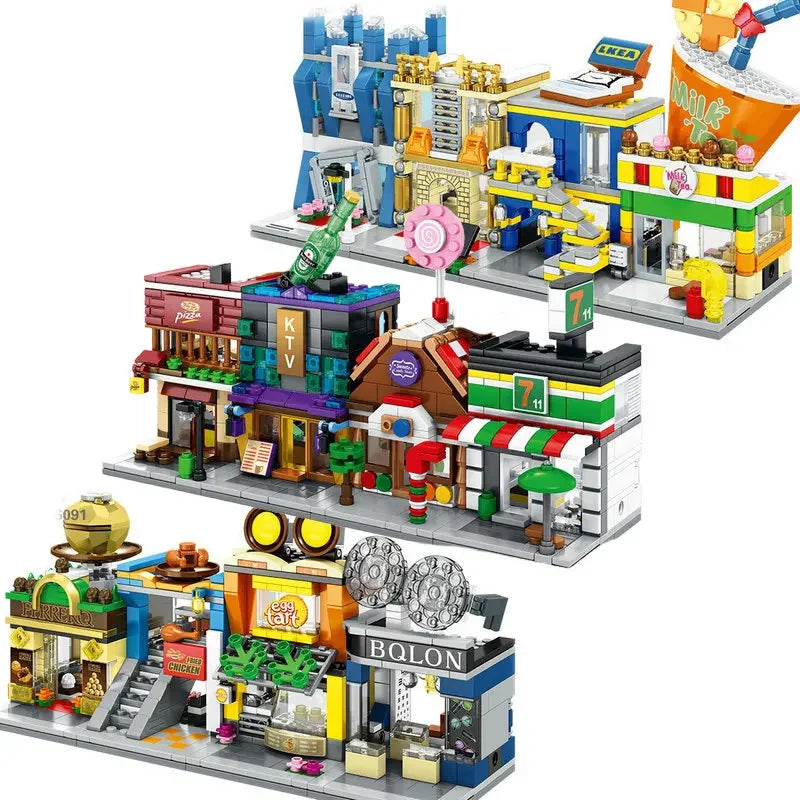 House Building Blocks Mini City Store Street View Snack Street Children&