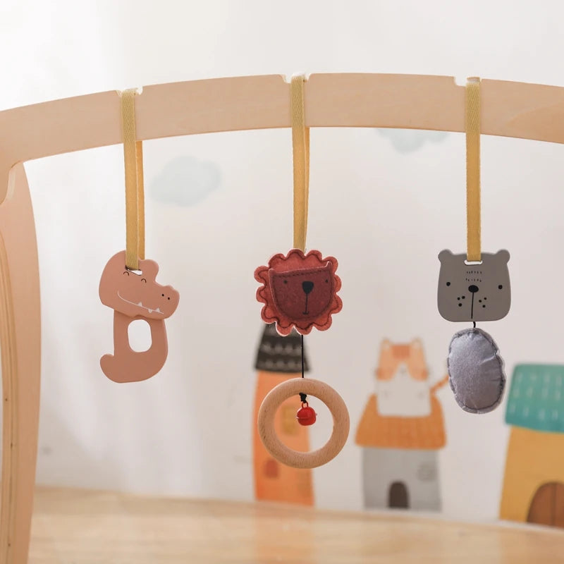 Baby Wooden Gym Pendant Toy Soft Felt Music Rattle Cotton Crochet Mobile Crib Teether Pendant For Infant Activity Gym Toys Gift