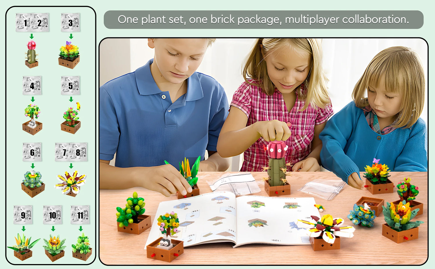 Flower Plant Bonsai Building Set, 9pcs of Succulent Building Toy Blocks, for Home Decoration, Valentine&