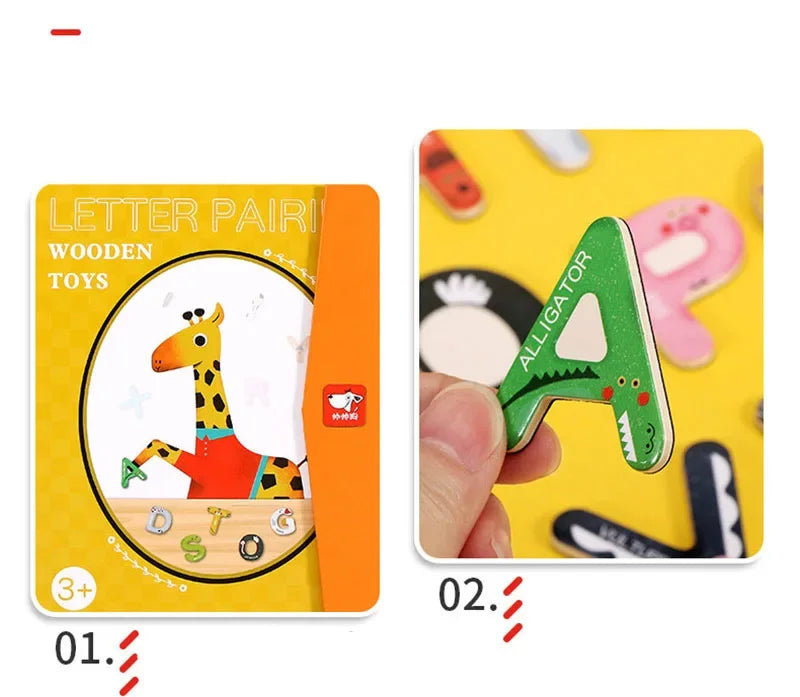 Baby Montessori Wooden Education Fridge Magnet 26 Alphabet Toys Learn Letter Matching Puzzle Magnetic Alphabet Book Toys For Kid