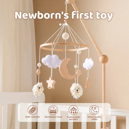 Wooden Baby Rattle Mobile 0-12Month Soft Felt Cartoon Sheep Star Moon Newborn Music Box Hanging Bed Bell Mobile Crib Bracket Toy