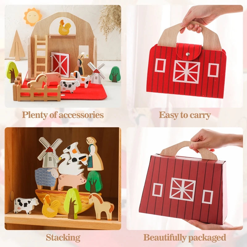 Wooden Montessori Toy Simulation Farm Animals Toys for Children Poultry Cow Pig Dog Chicken Model Educational Toy Christmas Gift