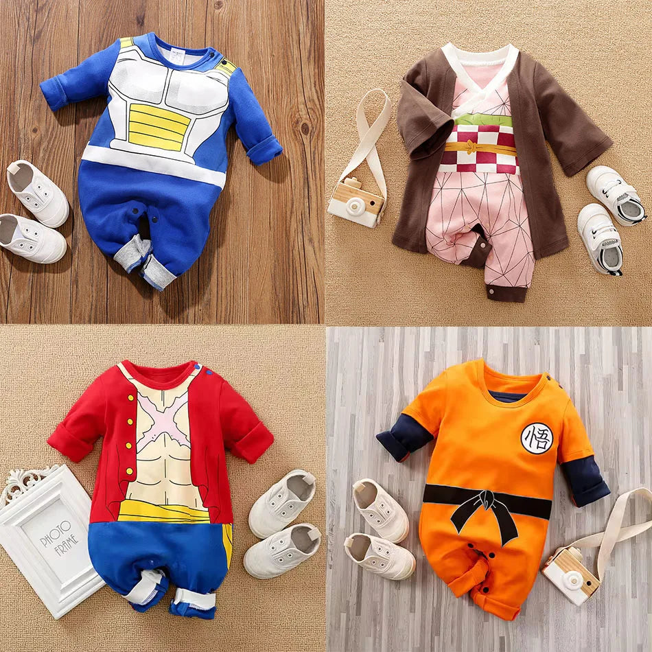 Baby Girl Boy Costume Anime Clothes Newborn Romper Infant Luffy Akatsuki Vegeta Cosplay Jumpsuit Toddler Halloween Costume 0-18M