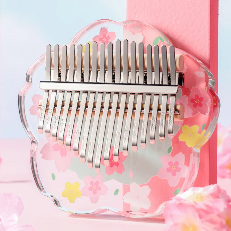 Creative Sakura Acrylic Kalimba Crystal Clear Thumb Piano 17 21 Key Portable Kalimba Keyboard Musical Instruments Beginner Gifts