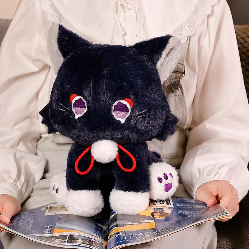 Game Genshin Black Cat Fluffy Impact Wanderer Pet Plush Toy Scaramouche Cat Cosplay Doll Soft Stuffed Pillow Christmas Gift