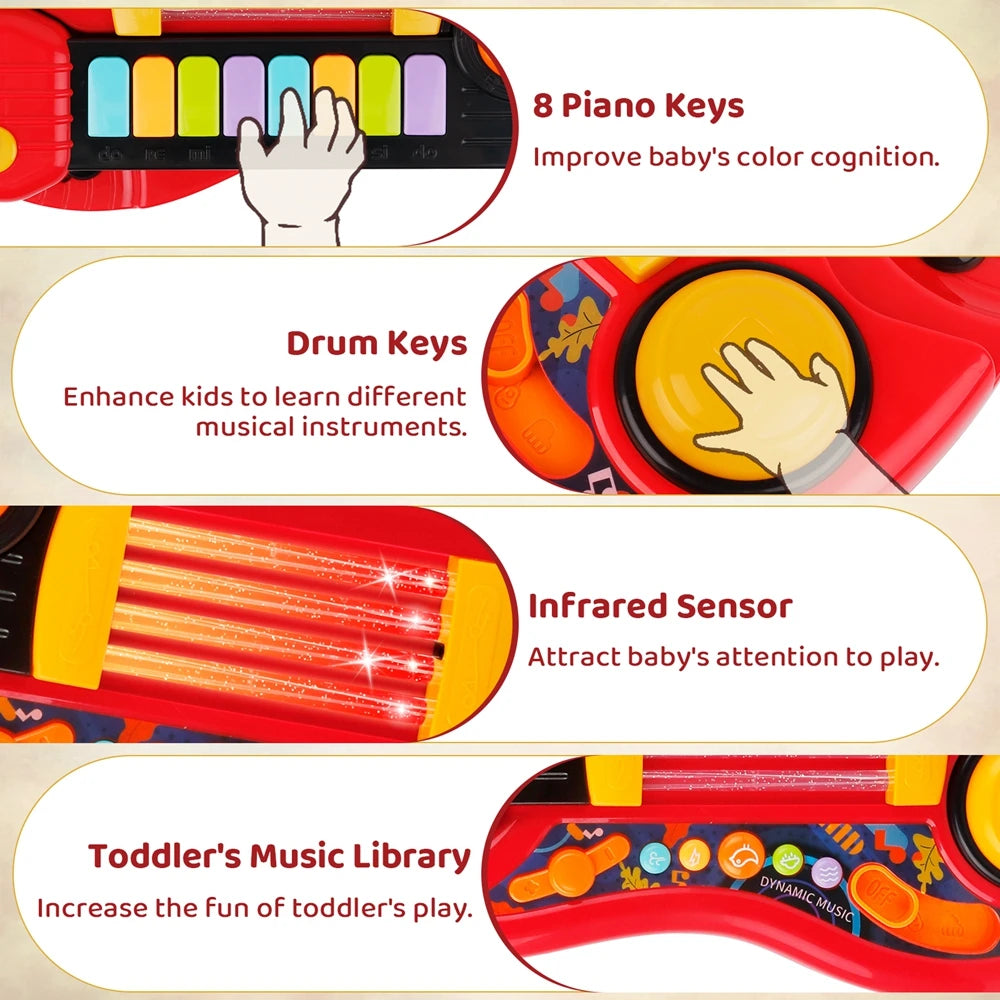 2 In 1 Electric Kids Guitar Toy Foldable Toy Guitar Piano Beginners Musical Instruments Early Education Best Gift for Boys Girls