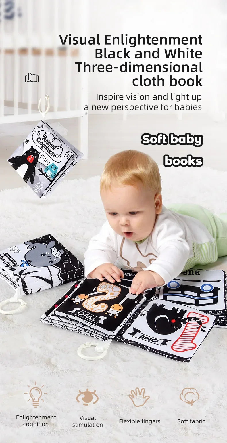 Baby Clothes Book Soft Black and White High Contrast Visual Stimulation Book Toddler Early Learning Educational Book Sensory Toy