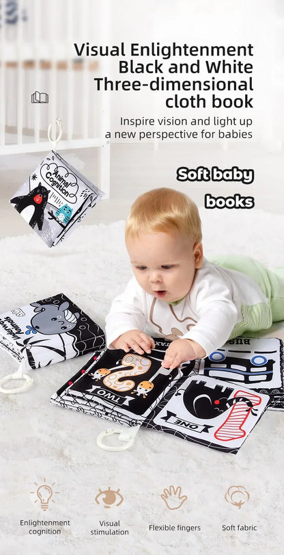 Baby Clothes Book Soft Black and White High Contrast Visual Stimulation Book Toddler Early Learning Educational Book Sensory Toy