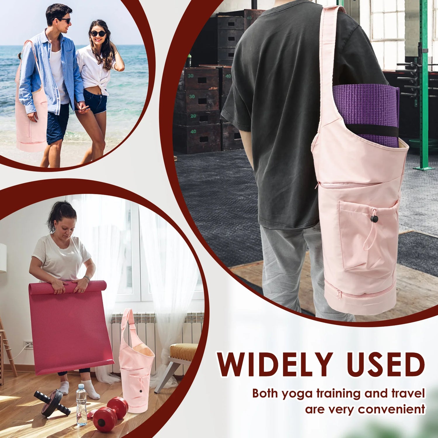Yoga Mat Bag Large Opening Yoga Bag with Adjustable Shoulder Strap and Multiple Pocket Functional Fitness Mat Carrier for Women