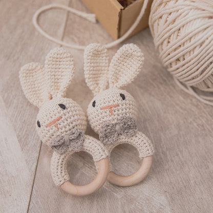 Baby Crochet Rattle Wooden Teether Toy BPA Free Wood Rodent Rabbit Rattle Baby Mobile Play Gym Newborn Educational Music Toys