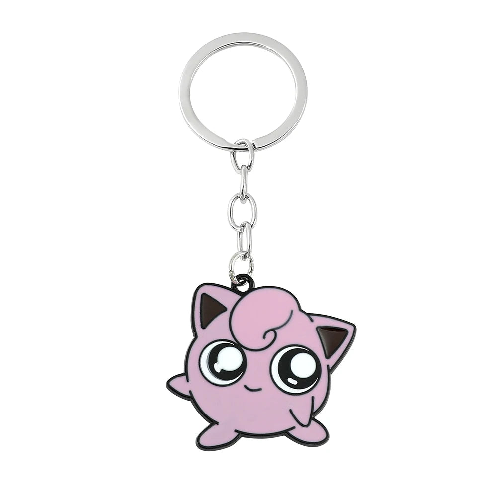 Wholesale Kawaii  Jigglypuff Pink Girl Keychains for Kids Cute Anime Pikachu Squirtle Psyduck Charmander Souvenirs Gift