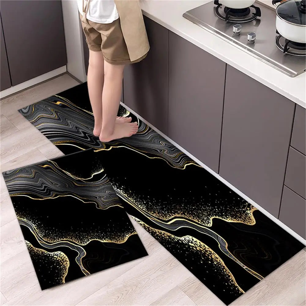 Polyster Waterproof Oilproof Kitchen Mat Printed Antislip Bath Mat Soft Bedroom Floor Mat Living Room Carpet Doormat Kitchen Rug