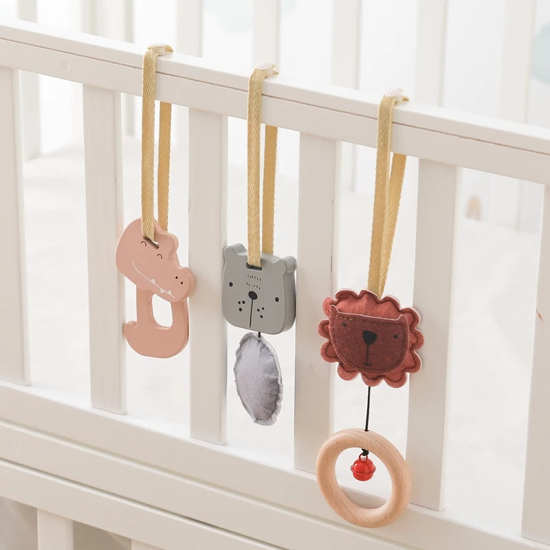 Baby Wooden Gym Pendant Toy Soft Felt Music Rattle Cotton Crochet Mobile Crib Teether Pendant For Infant Activity Gym Toys Gift