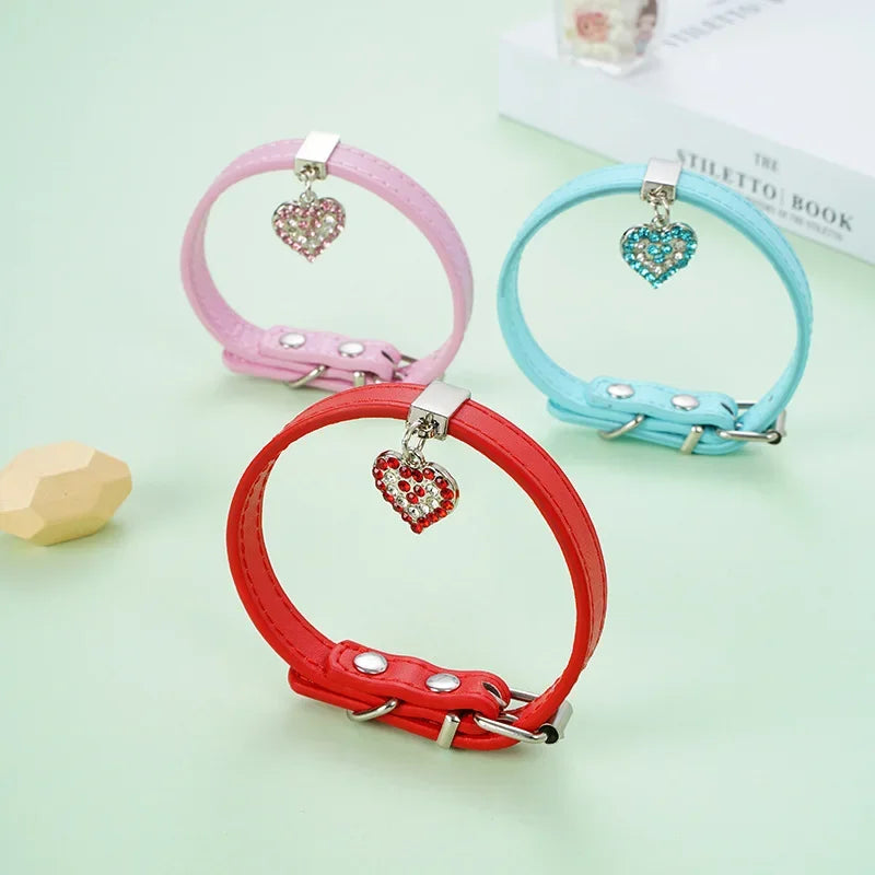 Adjustable Pet Collars Diamante Leather