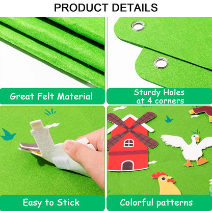 Felt Story Board Set Toy for kids Farm Animals Preschool Education Early Learning Interactive Play Mat Wall Hanging Gift for To