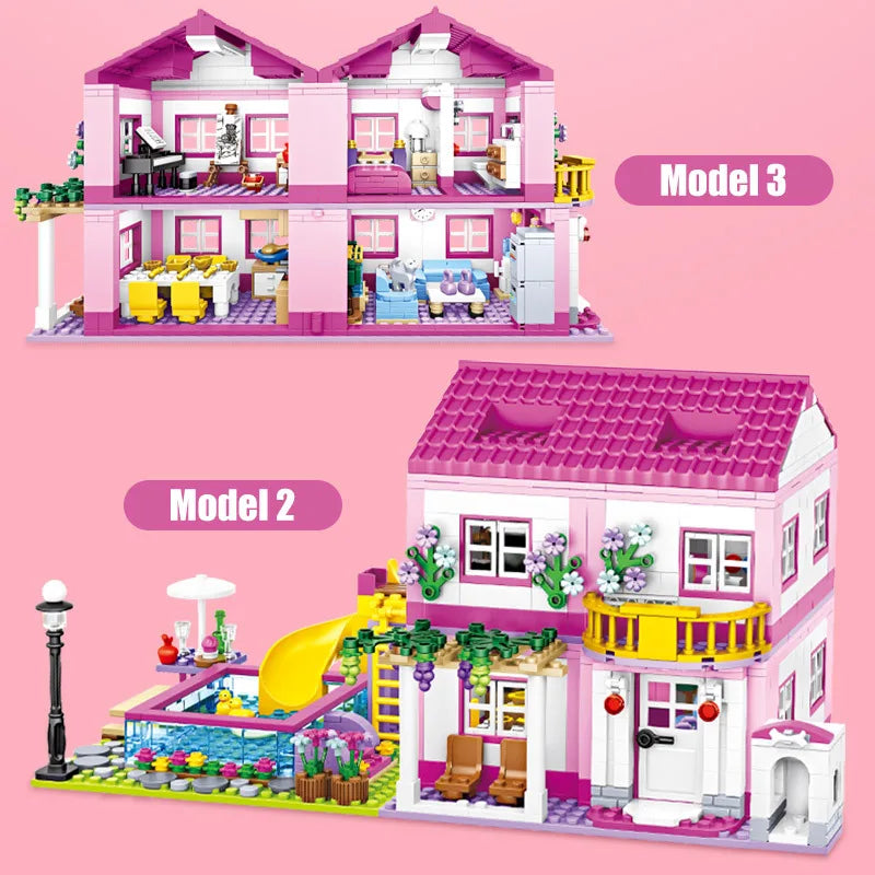 City House Summer Holiday Villa Castle Building Blocks Sets Figures Swimming Pool DIY Toy For Kids Friends Girls Birthday Gift