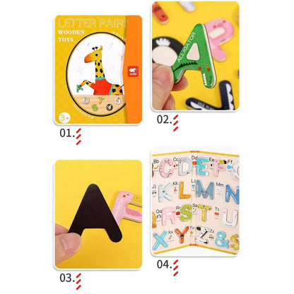 Wooden Foldable Alphabet Puzzle Sorting Book Early Educational Fine Motor Skills Development Learning Matching Toys For Kids