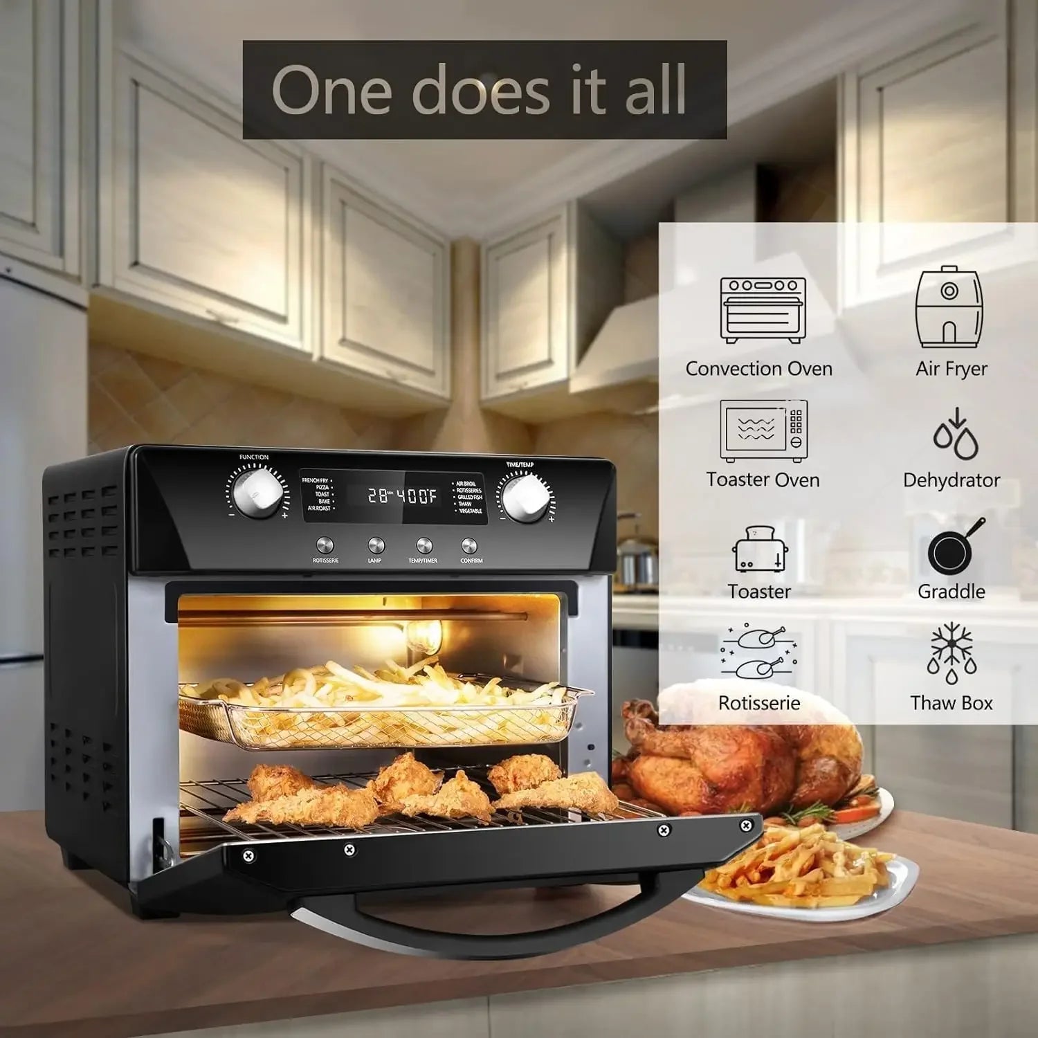 Fryer Oven,10-in-1 Air Fryer Toaster Oven Combo,24QT Convection Toaster Oven Countertop with Rotisserie & Dehydrator