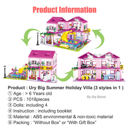 Friends City House Summer Holiday Villa Castle Building Blocks Sets Figures Swimming Pool DIY Toys for Kids Girls Christmas Gift