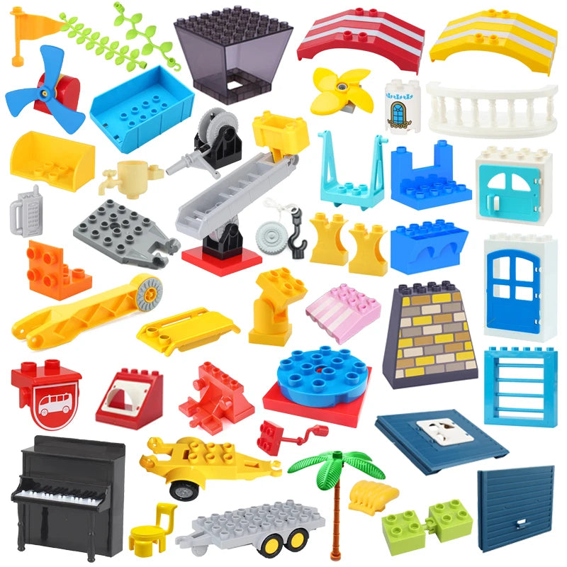 Big Building Block Accessories Compatible Duplos Houses Villas Construction Gear Rotate Connection Children Assembly Parts Toys