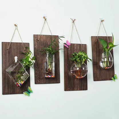 Wood Glass Wall Vases Indoor Wood Hanging Vase,Wall Decor for Bathroom Office and Living Room, Farmhouse Sconces Wall Decor