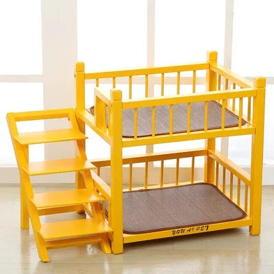 Solid Pine Colorful Bunk Indoor Pet Furniture Luxury Wooden Pet Loft Bed Dog Sleeping Bed Platform with Stair