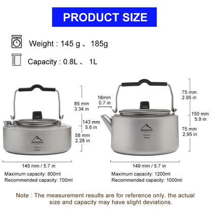 Widesea Camping Titanium Kettle Outdoor Tea Coffee Kettle Tableware Pot Supplies Tourist Dishes Hiking Cooking Equipment