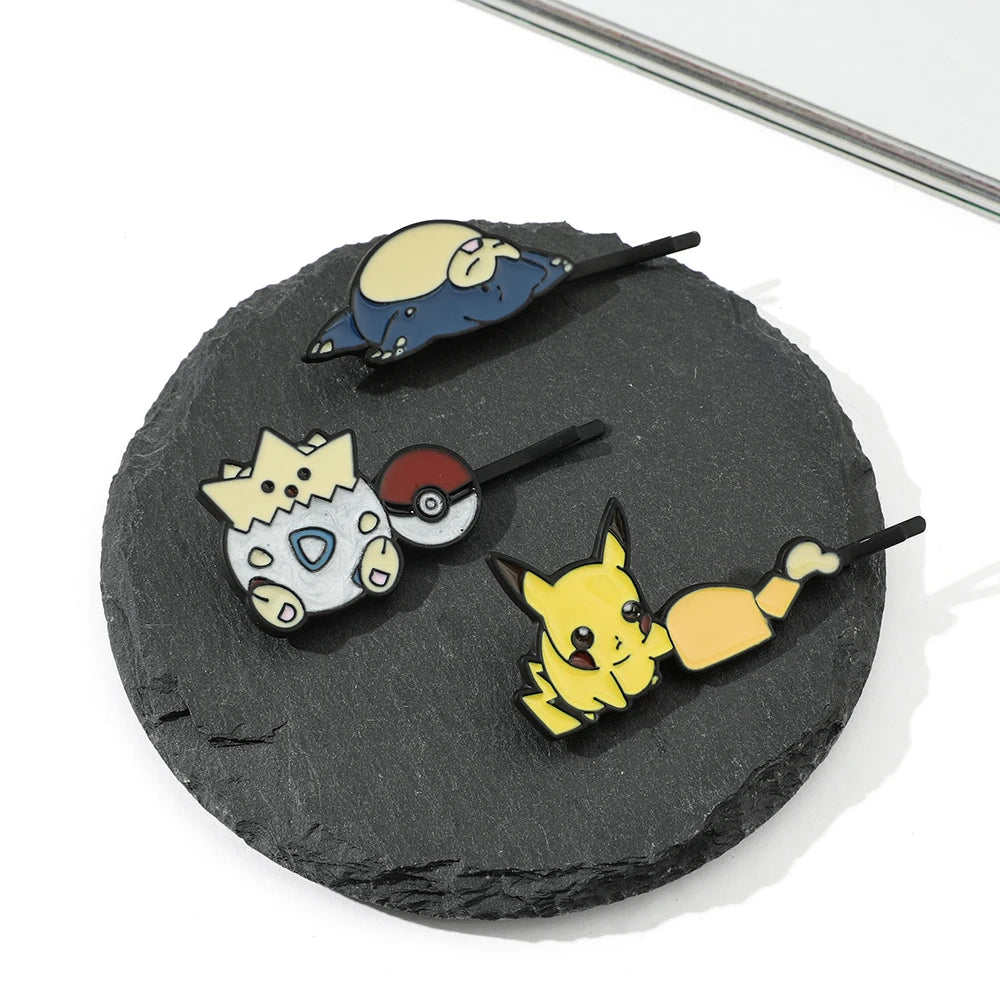 Bandai Pokemon Kawaii Hair Clip Pikachu Snorlax Cartoon Hairpin Women Fashion Hairclip Head Accessories Cute Jewelry Gifts