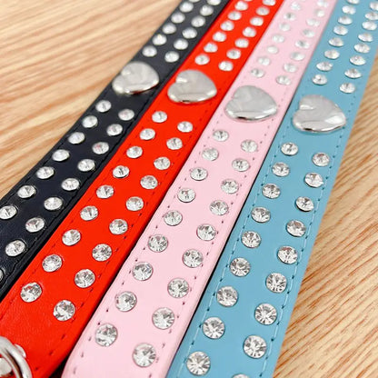 Heart Rhinestone PU Leather Collar