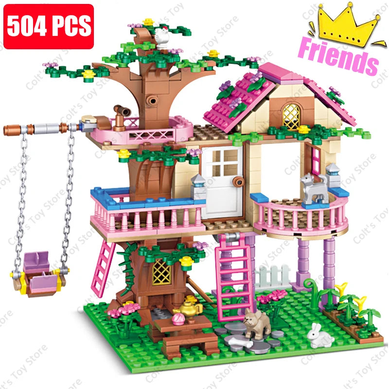 Girls Friendship Tree House Building Blocks Villa Castle Model Girl&