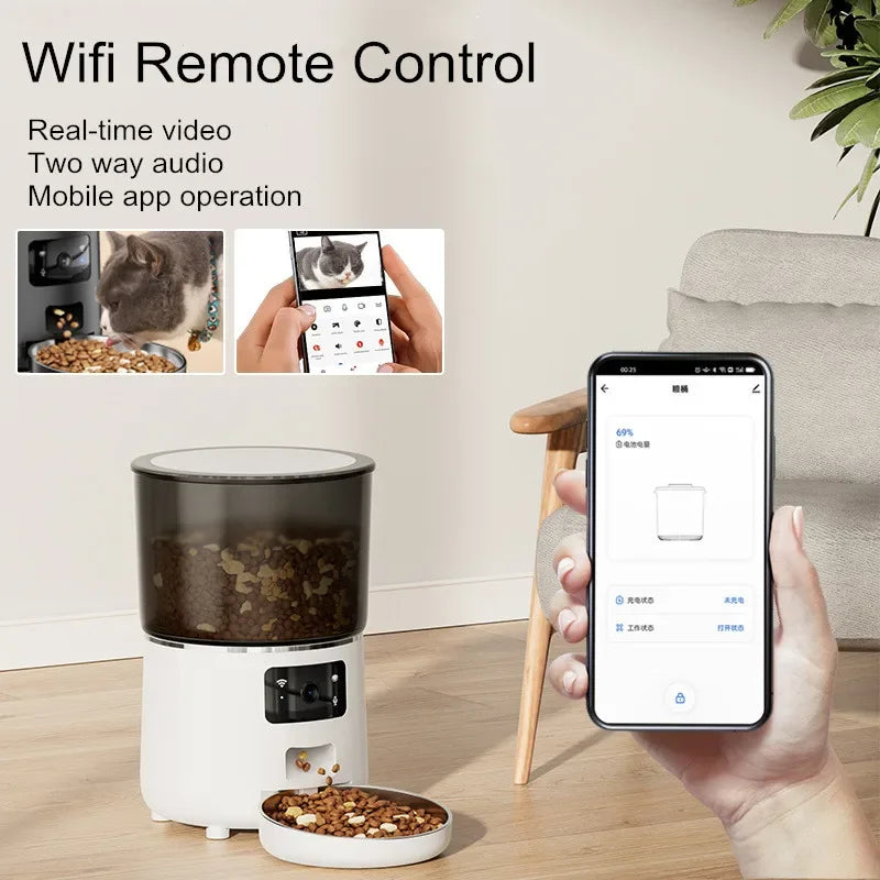 2024 New Tuya Pet Feeder Automatic Wifi Mobile App Remote Control Microchip Smart Dog Cat Feeder With 1080P HD Camera