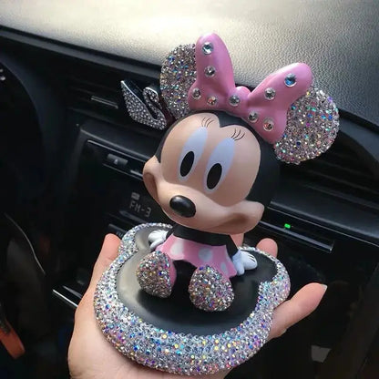 Disney Mickey Mouse Minnie Action Figure Cartoon Diamond Inlay Doll Model Kawaii Mickey Sculpture Desktop Car Ornaments Decor