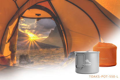 TOAKS Titanium 550ml Pot POT-550-L Ultralight Version Cup 0.3mm, Outdoor Camping Mug with Lid and Foldable Handle 550ml 72g