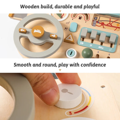 Baby Wooden Montessori Toys Steering Wheel Busy Board Wooden Sensory Toys for Toddlers Preschool Travel Learning Activities