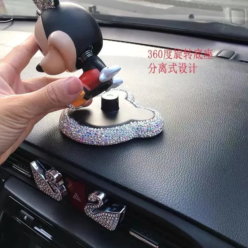 Disney Mickey Mouse Minnie Action Figure Cartoon Diamond Inlay Doll Model Kawaii Mickey Sculpture Desktop Car Ornaments Decor