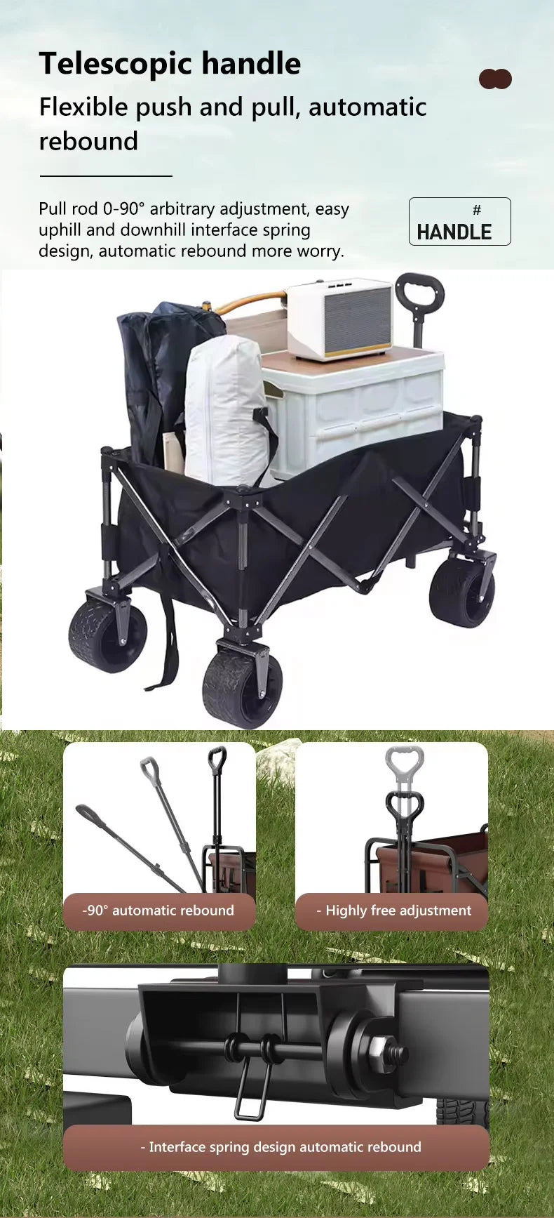 Camping Outdoor Camping Folding Cart Picnic Trailer Hand Pulled Travel Large Capacity Camping Tent Cart