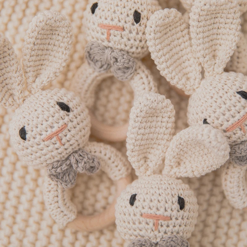 Baby Crochet Rattle Wooden Teether Toy BPA Free Wood Rodent Rabbit Rattle Baby Mobile Play Gym Newborn Educational Music Toys