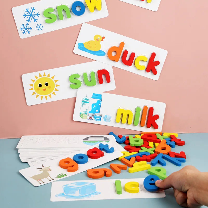 Wooden Spelling Puzzle Game Children English Letter Learning Education Toys for Kids Alphabet Preschool Teaching Aids Match Toys